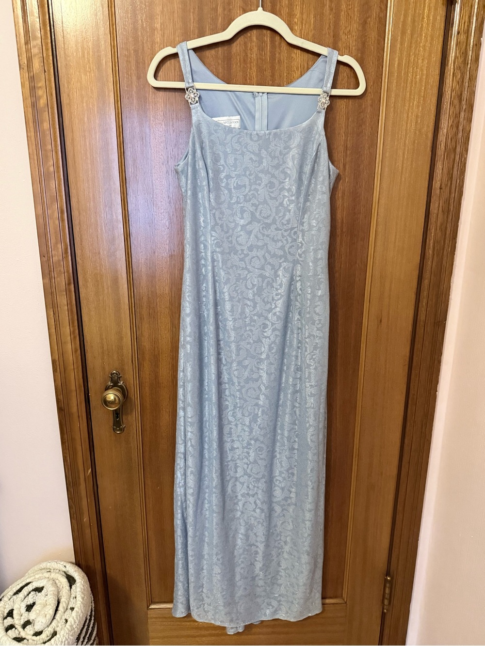 Vintage Jessica McClintock Gunne Sax Light Blue Lace-Texture Maxi Dress